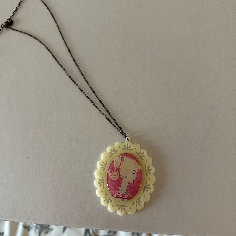 Barbie Acrylic Necklace With Black Metal Chain
